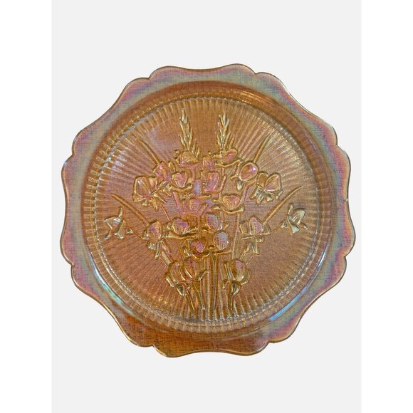 Vintage Carnival Glass Sandwich Plate; Marigold Iridescent IRIS & HERRINGBONE by - Picture 1 of 3